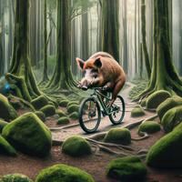 Wildschwein als Mountainbiker